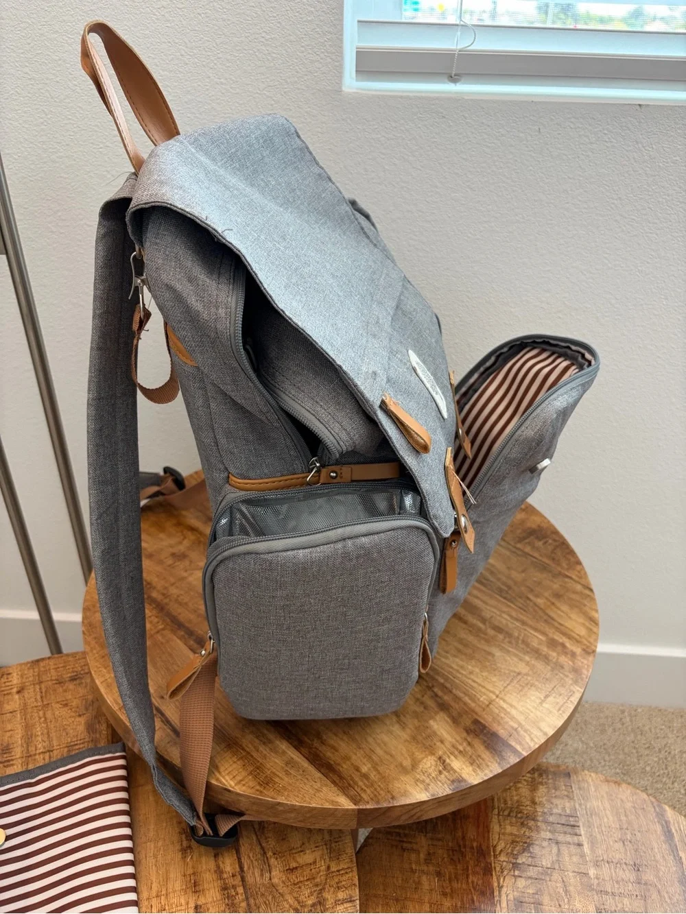 Parker Baby Co. Grey Diaper Backpack with Tan Accents